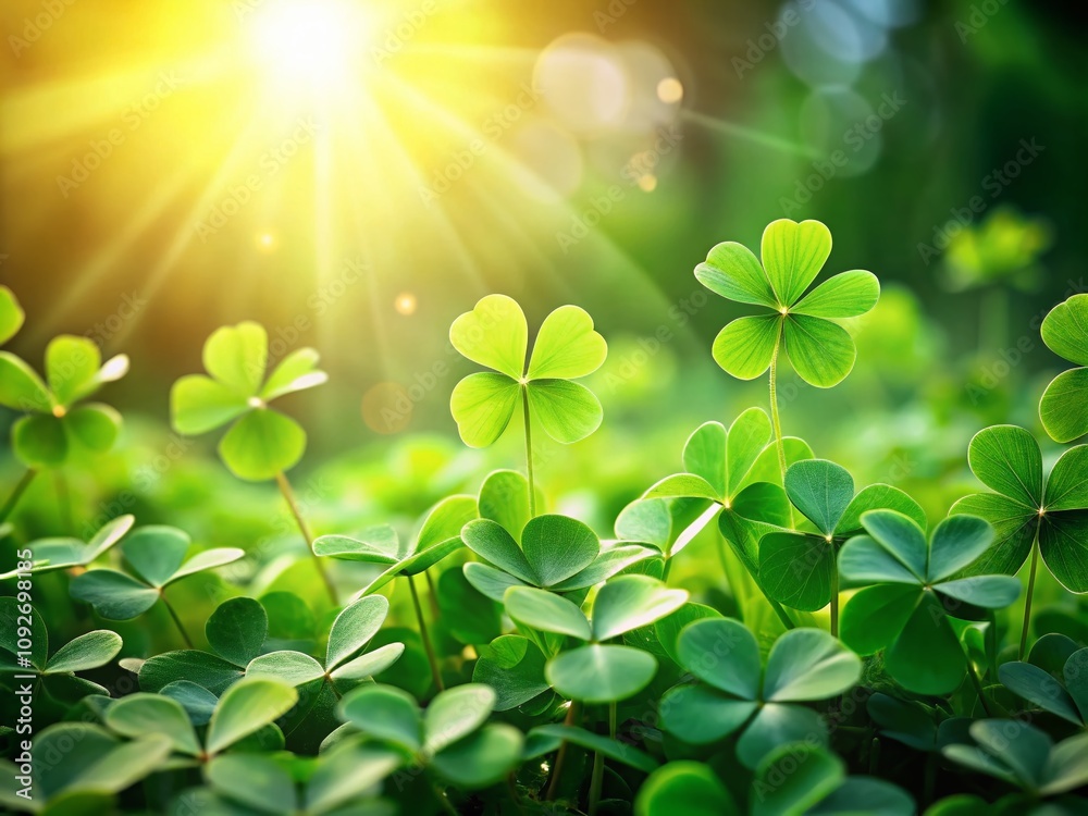 Lush Green Clover Field with Vibrant Leaves and Copy Space for Natural Background, Symbolizing Luck and Renewal, Perfect for St. Patrick's Day and Nature Themes Lush Green Clover Field with Vibrant Leaves and Copy Space for Natural Background, Symbolizing Luck and Renewal, Perfect for St. Patrick's Day and Nature Themes
