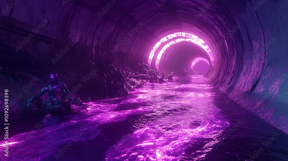 Glowing Neon Futuristic Tunnel Pathway Adventure in Surreal Otherworldly Landscape Glowing Neon Futuristic Tunnel Pathway Adventure in Surreal Otherworldly Landscape