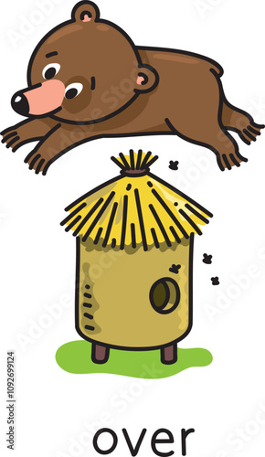 Preposition of place. Bear over the beehive