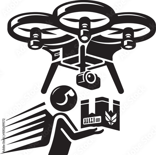 Drone Delivery of Package in Progress. A stylized graphic shows a drone carrying a package, conveying a sense of speed and futuristic delivery.