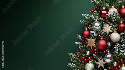 A beautifully decorated Christmas tree with red, gold, and silver ornaments.