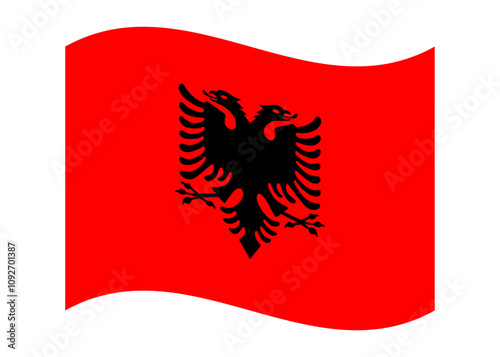 Wavy flag of Albania, isolated on a transparent background. Flag of the Republic of Albania. Correct proportions and colors. Vector illustration