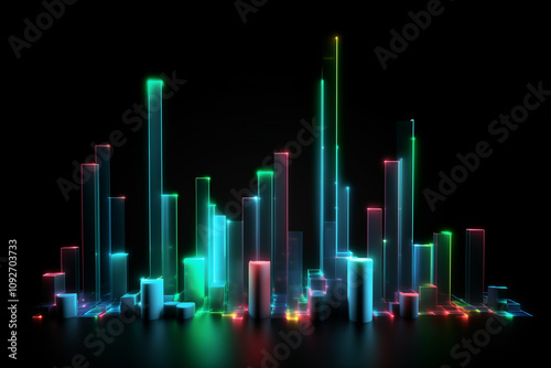 A vibrant, illuminated soundwave-style graphic featuring tall, glowing bars in various colors against a dark background, creating a dynamic and energetic visual effect.