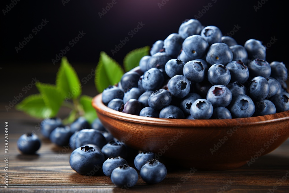 Fresh blueberries in bowl on wooden table, abstract background with healthy fruit concept Fresh blueberries in bowl on wooden table, abstract background with healthy fruit concept