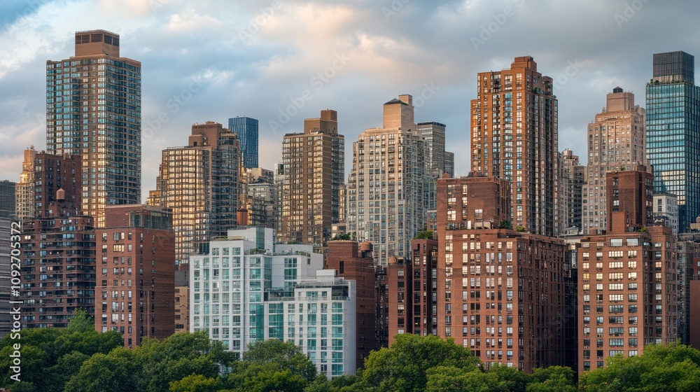A skyline view of modern buildings against a cloudy sky, showcasing urban architecture. A skyline view of modern buildings against a cloudy sky, showcasing urban architecture.