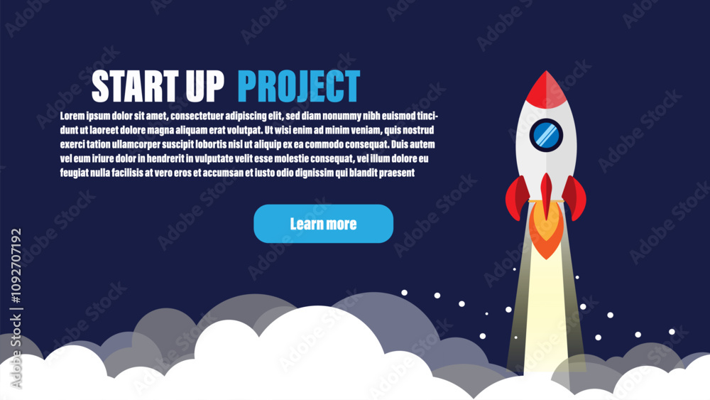 Fototapeta premium Rocket flying over cloud,Rocket launch. Business startup concept. 
