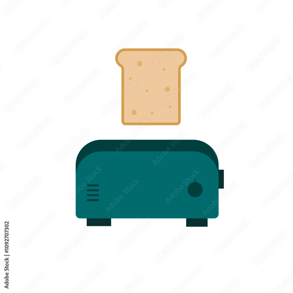 A toaster with toast flat design vector illustration. Retro design element for kitchen A toaster with toast flat design vector illustration. Retro design element for kitchen