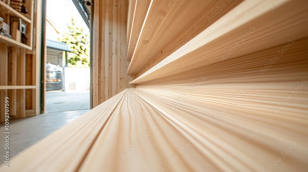 Wooden Shelves and Planks in a Workshop.