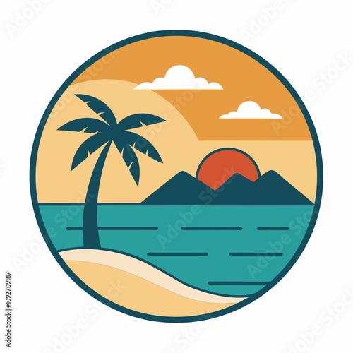 Beach view logo design template