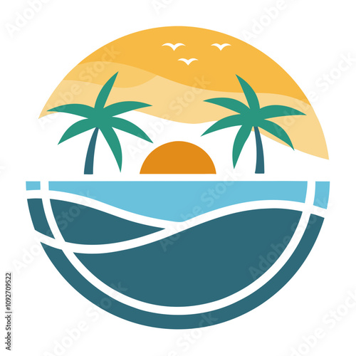 Beach view logo design template