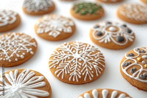 Decorated Gingerbread Cookies on White Background