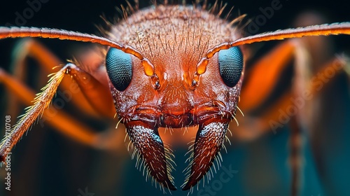 Magnified Portrait of a Fiery Red Ant's Head photo