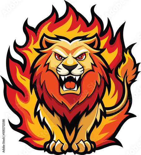 Fiery Lion: A fierce and determined cartoon lion