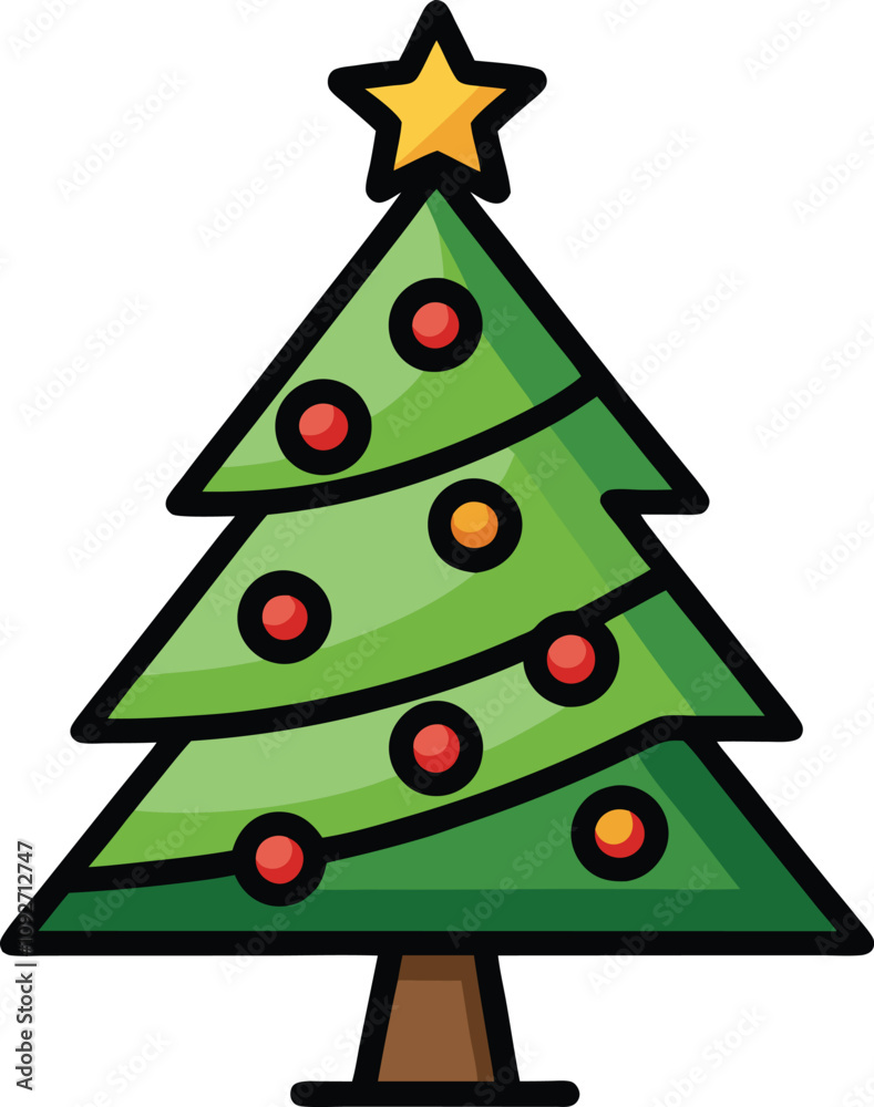 Christmas Tree Icon: Festive Christmas tree illustration with ornaments and a star. Perfect for holiday cards, decorations, and websites. Christmas Tree Icon: Festive Christmas tree illustration with ornaments and a star. Perfect for holiday cards, decorations, and websites.