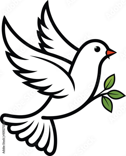 Peace Dove: A simple yet powerful illustration of a white dove in flight carrying an olive branch, symbolizing peace, hope, and new beginnings.  
