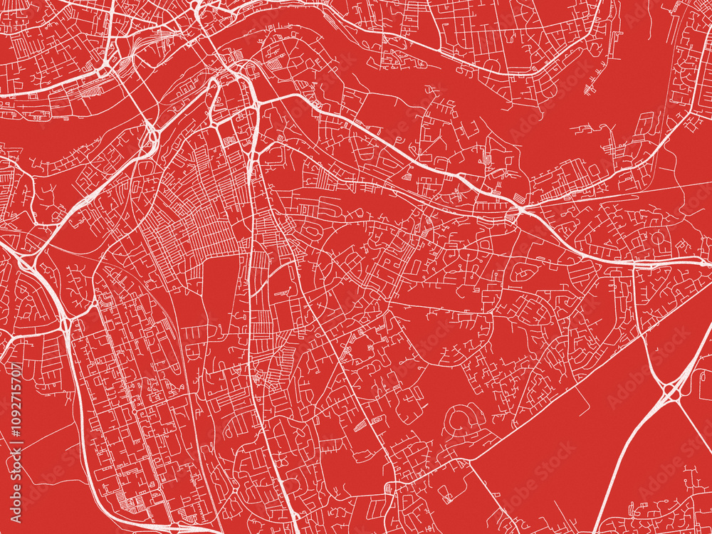 Obraz premium Christmas Map of Gateshead, United Kingdom in Snowy White on Festive Red Background.