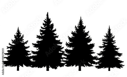 Set of 4 picea pungens colorado blue green spruce evergreen pinaceae needled tree isolated png on a transparent background perfectly cutout christmas tree silhouette Illustration  photo