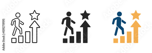 Businessman climbing vector icon set. Growth, career, startup, promoted or success vector symbol