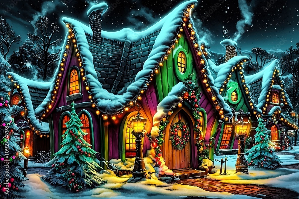 Obraz premium Santa Claus village at North Pole. Vintage Christmas. Ai Generative