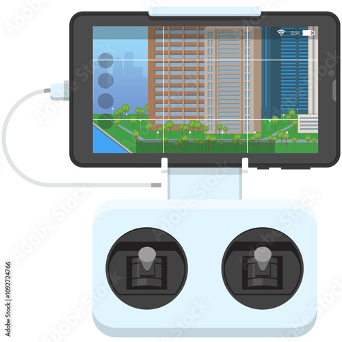 Drone remote control via smartphone vector on white