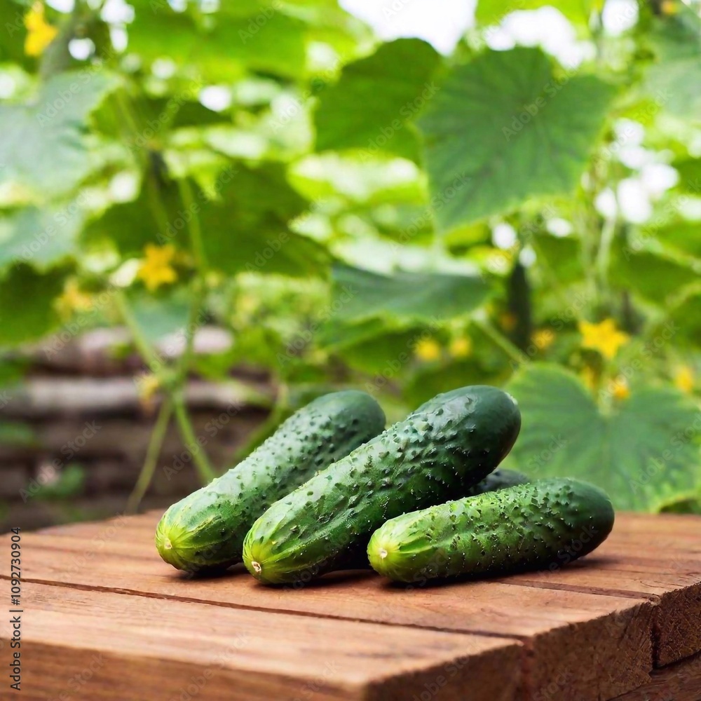 green ripe cucumber on the wooden background green ripe cucumber on the wooden background