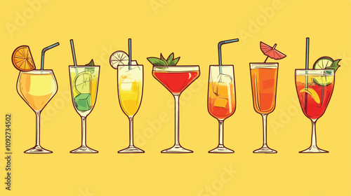 Modern Outline Collection of Cocktails in One Image