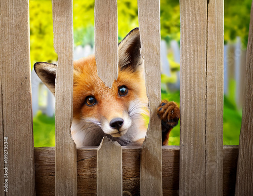 Obraz na płótnie Ein Fuchs schaut durch einen Lattenzaun w salonie