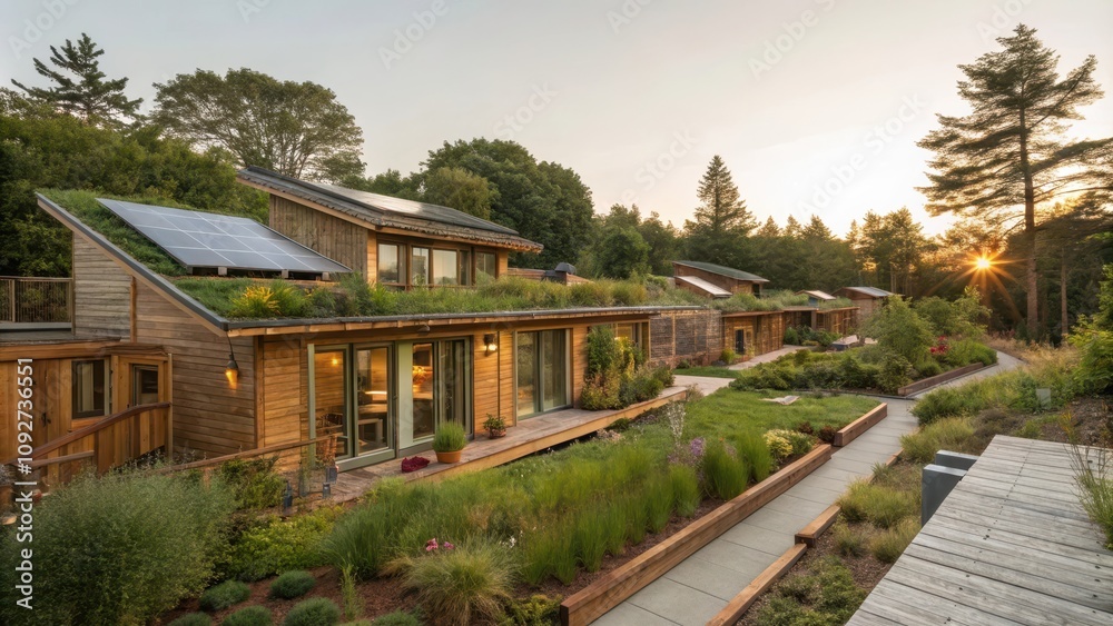 Eco-friendly triplex with green roofs and sustainable landscaping Eco-friendly triplex with green roofs and sustainable landscaping