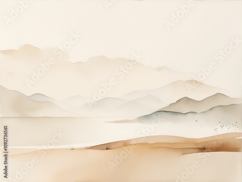 A minimalist mountain landscape in warm beige and terracotta hues, featuring soft gradients. Ideal for Scandinavian interiors, nature-inspired posters, or serene decor themes.