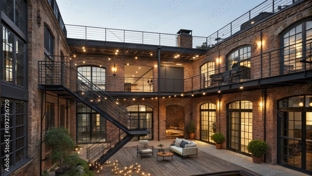 Industrial chic triplex with exposed brick walls and outdoor seating Industrial chic triplex with exposed brick walls and outdoor seating