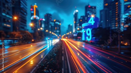 Cityscape with Nighttime Traffic and Blurry Lights