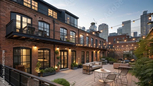 Urban industrial townhouse with exposed brick in city setting