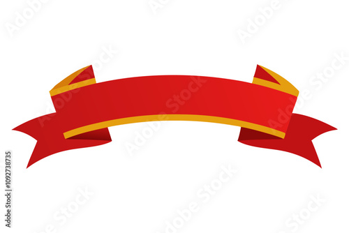 Free Download Red award ribbon banner, golden border, curved, elegant design, blank space, template, vector, illus - GFXLoad