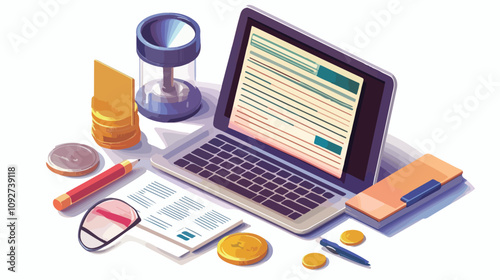 3D Payment Bill Review Check Audit Icon Online