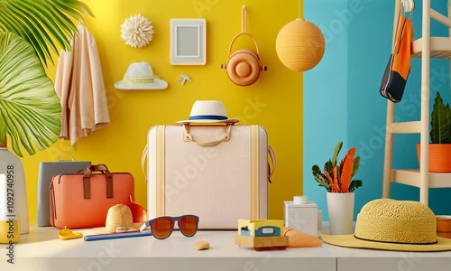 Wallpaper Mural Packed Suitcase with Summer Accessories Ready for Vacation Torontodigital.ca