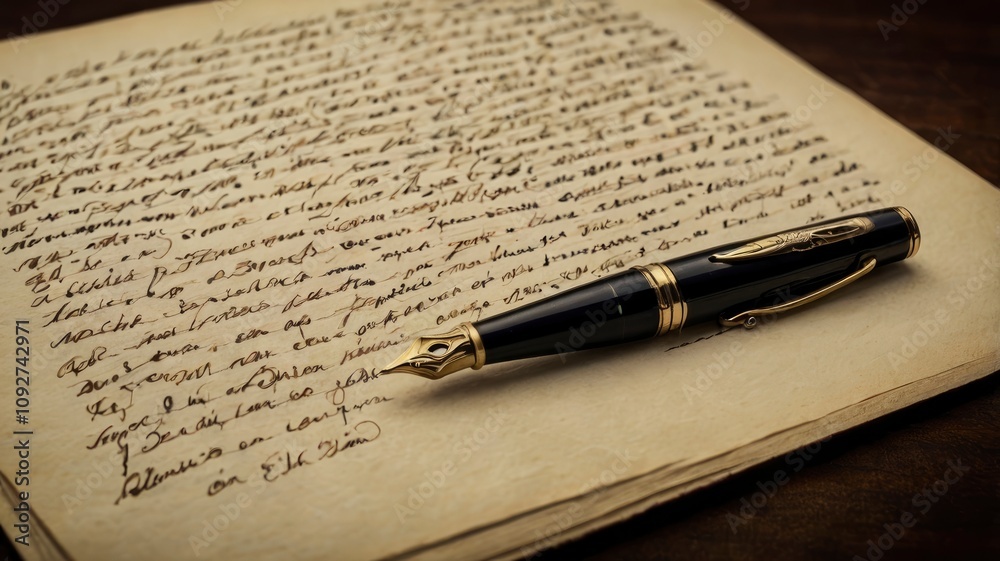 Fototapeta premium Fountain Pen on Written Page