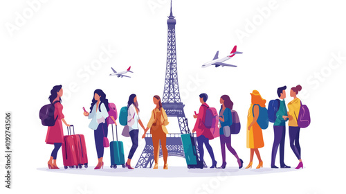 Charming Women Tourists Enjoying Paris Eiffel Tower View