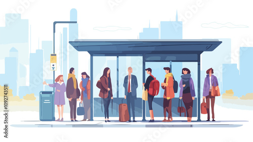 People Waiting at Bus Stop - Urban Transportation Concept