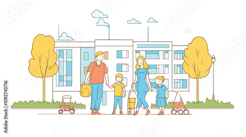 Father and Son near Kindergarten - Family Bonding and Education Concept