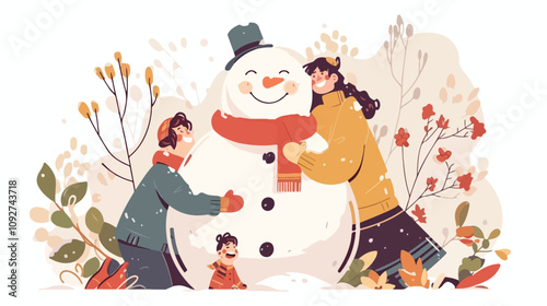 People Making Snowman Concept for Rest and Leisure