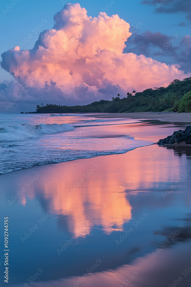 Sunset Beach with Vibrant Cloud Reflections Sunset Beach with Vibrant Cloud Reflections