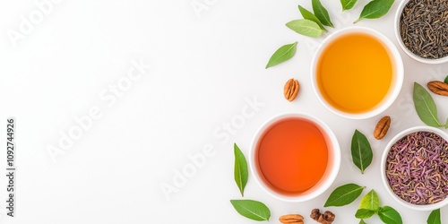 Assorted Herbal Teas and Ingredients on White Background for Wellness and Relaxation