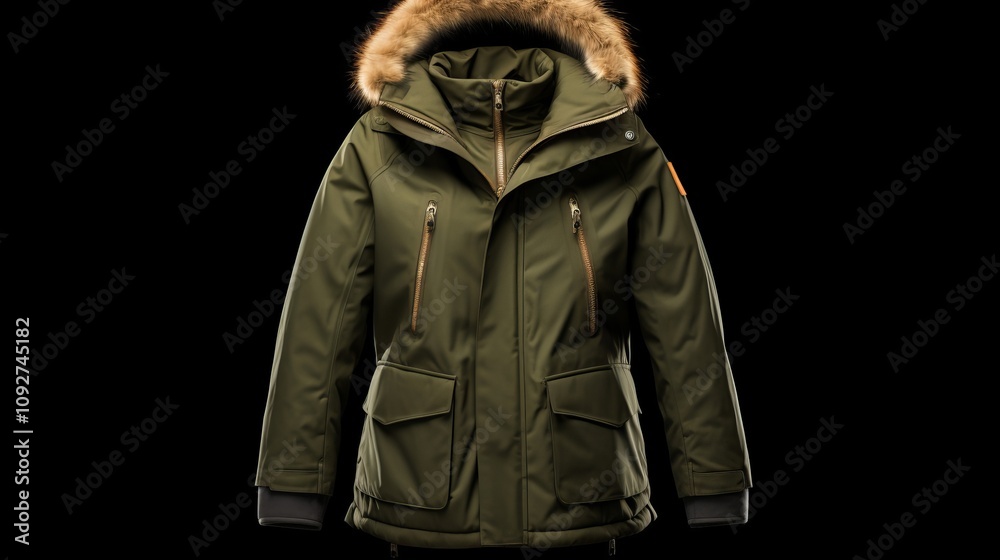 Fototapeta premium Green hood jacker isolated on black background