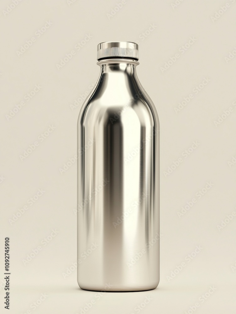 Empty Shiny Aluminum drinking bottle for mockup and template design. 3D illustration. Empty Shiny Aluminum drinking bottle for mockup and template design. 3D illustration.