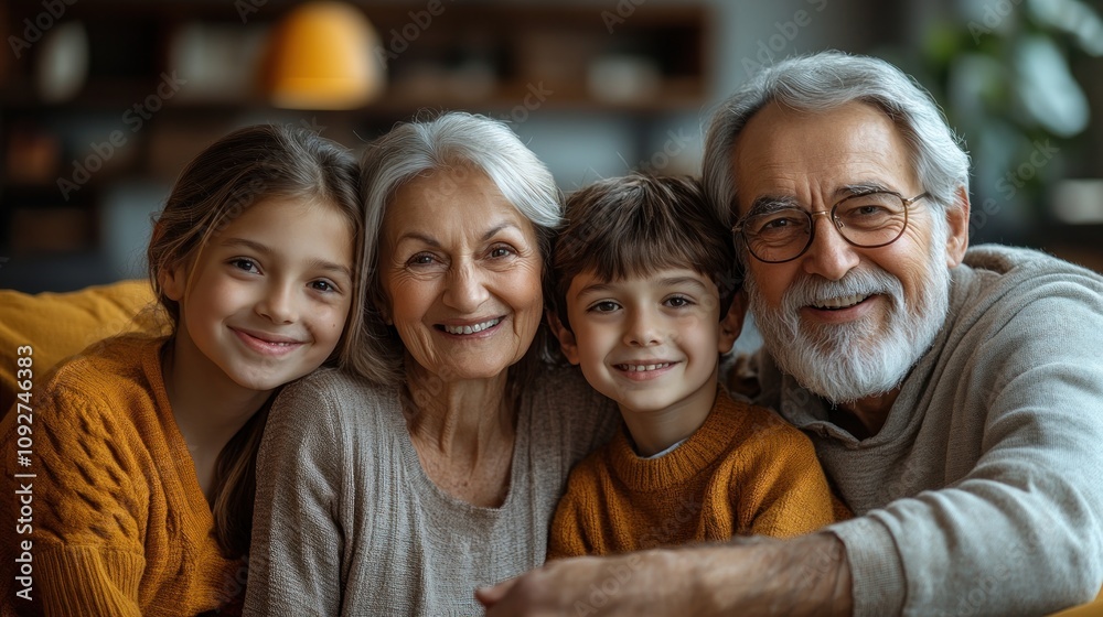 Happy grandparents and grandchildren smiling for a photo. Happy grandparents and grandchildren smiling for a photo.