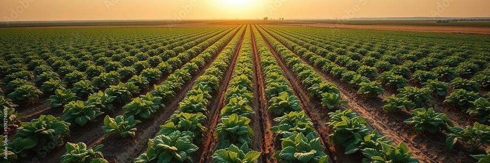 Overhead view of potato plants stretching towards the sun in a vast field, barley, agriculture Overhead view of potato plants stretching towards the sun in a vast field, barley, agriculture