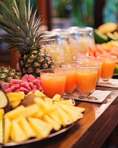 Breakfast Buffet with Fresh Pastries and Juices