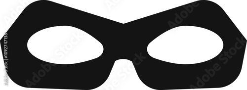 Incognito mask, villain or robber hide face element, black silhouette mystery costume icon. Superhero or carnival bandit burgar