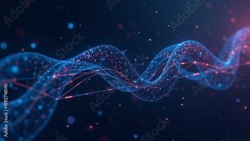 Conceptual visualization of a tech pipeline with encrypted data in geometric patterns on a dark background