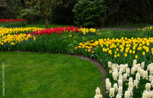 Park of blooming flowers in the Netherlands,